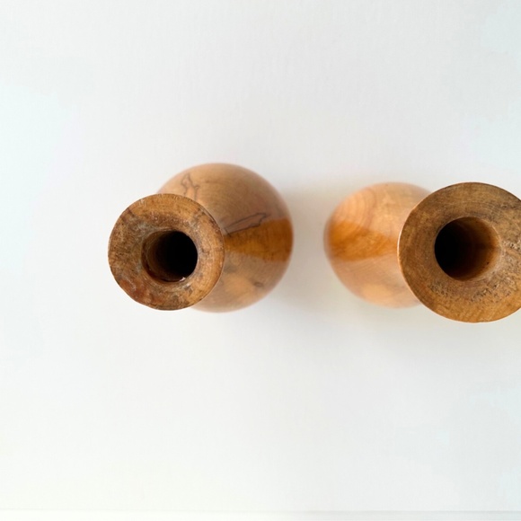 Vintage Turned wood candlestick holder or vase for dried flowers - Picture 5 of 13